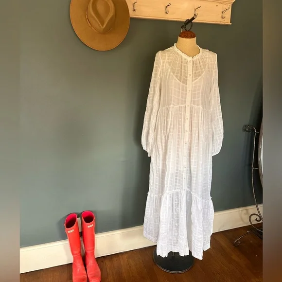 FREE PEOPLE maxi tired white Edie dress button down sz small - Picture 4 of 16